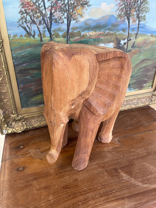 Vintage Hand-Carved Wooden Elephant Sculpture
