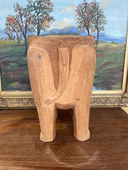 Vintage Hand-Carved Wooden Elephant Sculpture