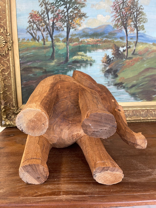 Vintage Hand-Carved Wooden Elephant Sculpture