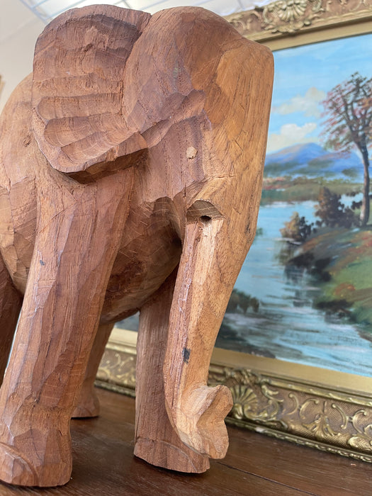 Vintage Hand-Carved Wooden Elephant Sculpture