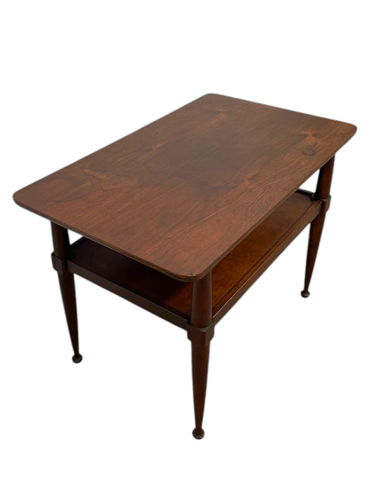 Vintage Mid Century Modern Two-Tier Side Table with tapered legs