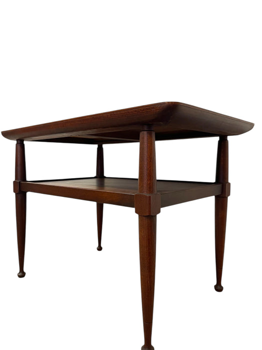 Vintage Mid Century Modern Two-Tier Side Table with tapered legs