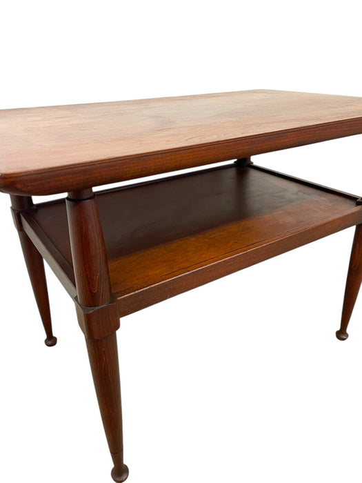 Vintage Mid Century Modern Two-Tier Side Table with tapered legs