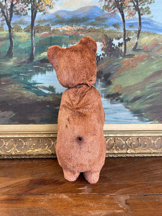 Vintage Plush Mechanical Bear with Red Barrel, Mid-20th Century Toy