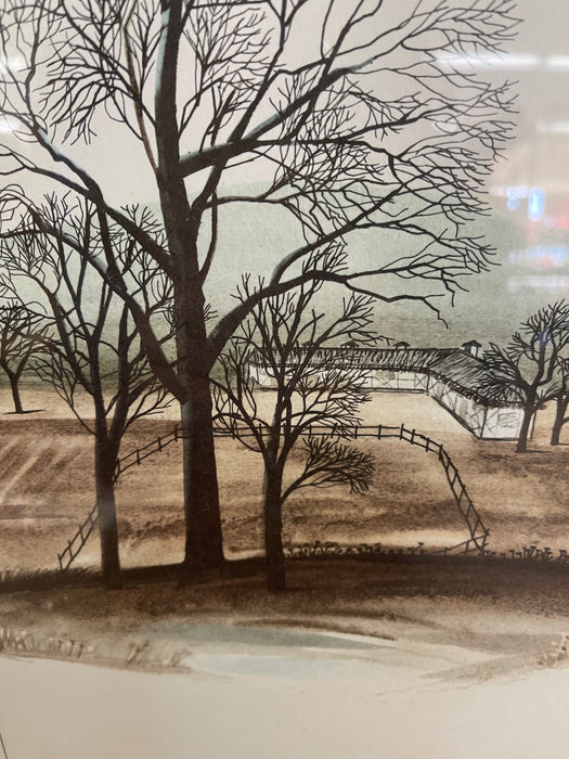 Framed Landscape Print by Dody Vegvary-Mid-20th Century Minimalist Countryside