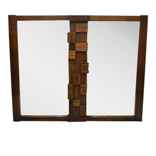 Lane Mid Century Modern Brutalist Cubist Block Rectangular Wood Frame 52” Mirror