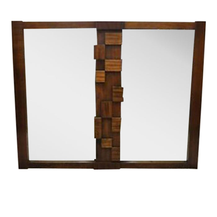 Lane Mid Century Modern Brutalist Cubist Block Rectangular Wood Frame 52” Mirror