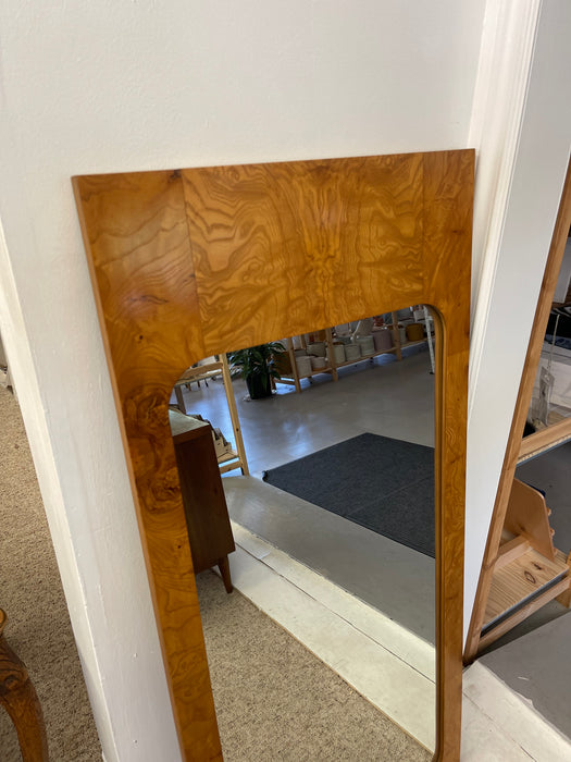Large Mid-Century Modern Burl Wood Wall Mirror with Rounded Corners and Inset Glass by Milo Baughman for Lane