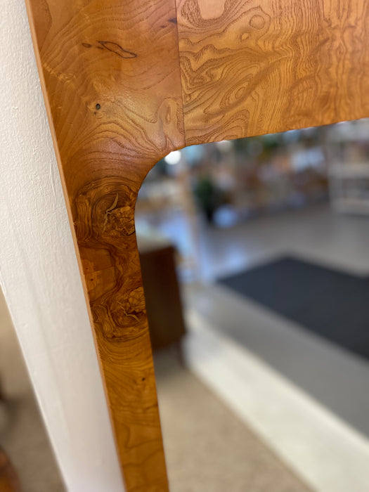 Large Mid-Century Modern Burl Wood Wall Mirror with Rounded Corners and Inset Glass by Milo Baughman for Lane