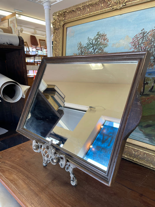 Likely Antique Arts and Crafts Wall Mirror with Carved Wood Frame and Original Glass