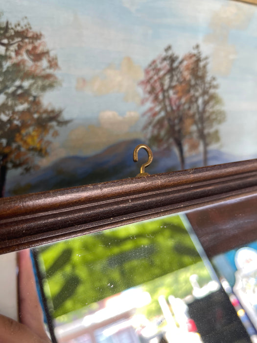 Likely Antique Arts and Crafts Wall Mirror with Carved Wood Frame and Original Glass