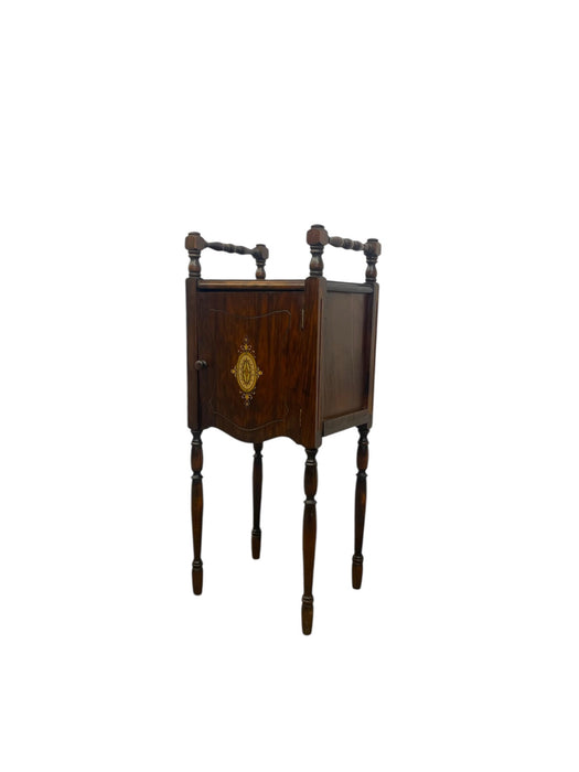 Likely Antique Edwardian Inlaid Possibly Mahogany Smoking Cabinet with Copper Interior