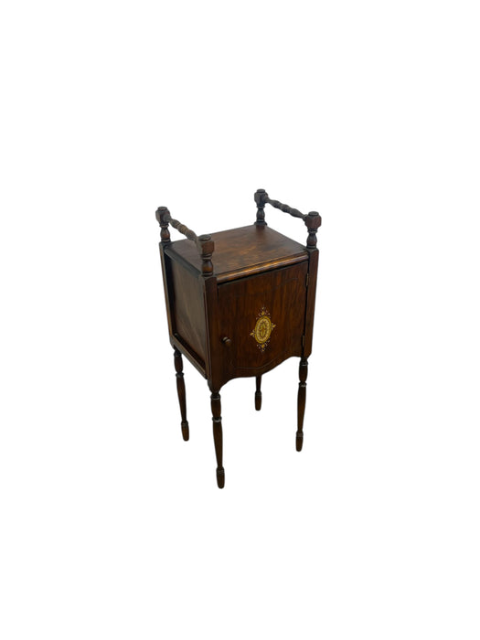Likely Antique Edwardian Inlaid Possibly Mahogany Smoking Cabinet with Copper Interior