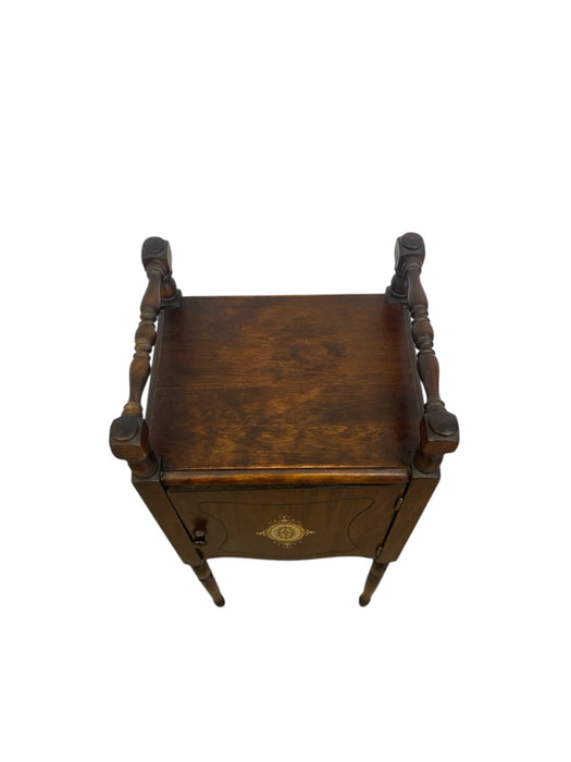 Likely Antique Edwardian Inlaid Possibly Mahogany Smoking Cabinet with Copper Interior