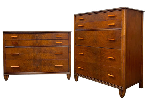 Matching Vintage Art Deco and Mid-Century Modern Dressers with Bakelite Pulls by Crescent Furniture Co
