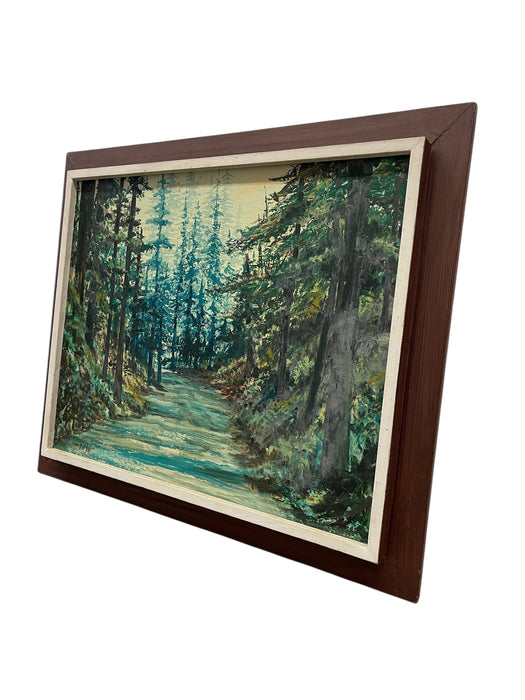 Mid-20th Century Oil Painting "Woods" by Del Kay - Pacific Northwest Forest Landscape