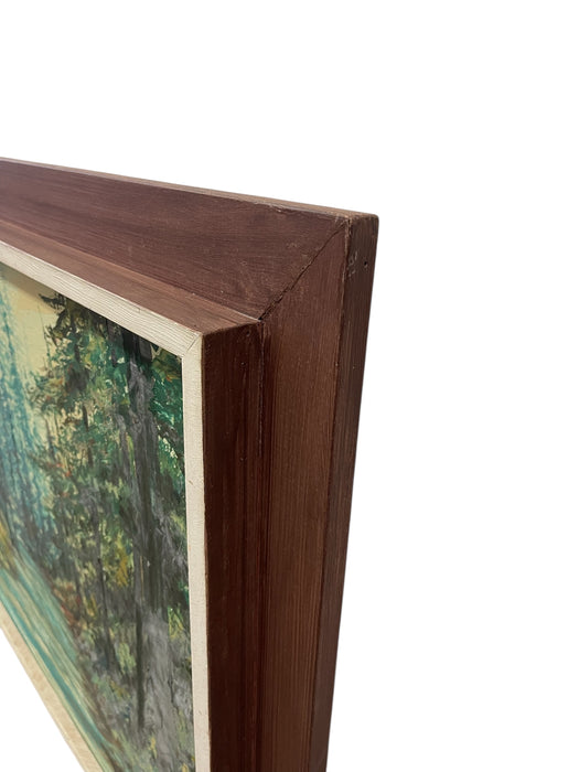 Mid-20th Century Oil Painting "Woods" by Del Kay - Pacific Northwest Forest Landscape