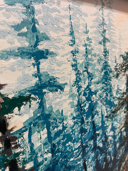 Mid-20th Century Oil Painting "Woods" by Del Kay - Pacific Northwest Forest Landscape