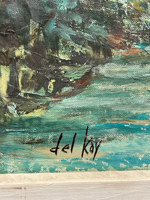 Mid-20th Century Oil Painting "Woods" by Del Kay - Pacific Northwest Forest Landscape