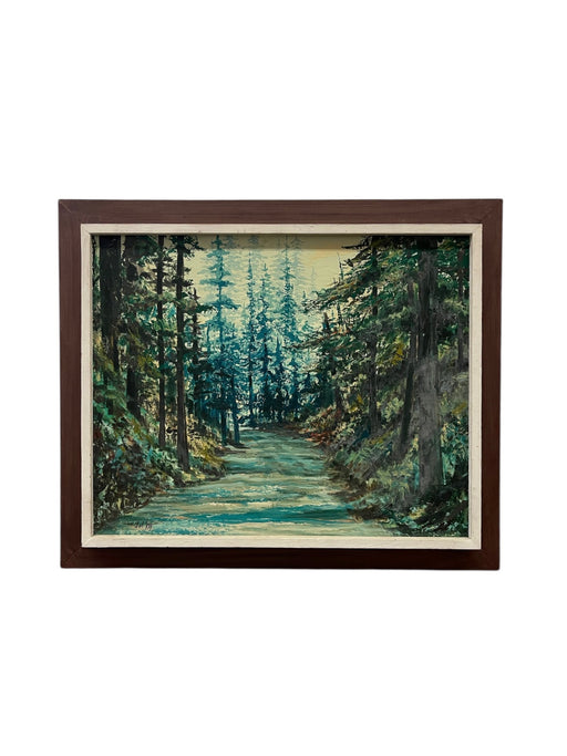 Mid-20th Century Oil Painting "Woods" by Del Kay - Pacific Northwest Forest Landscape