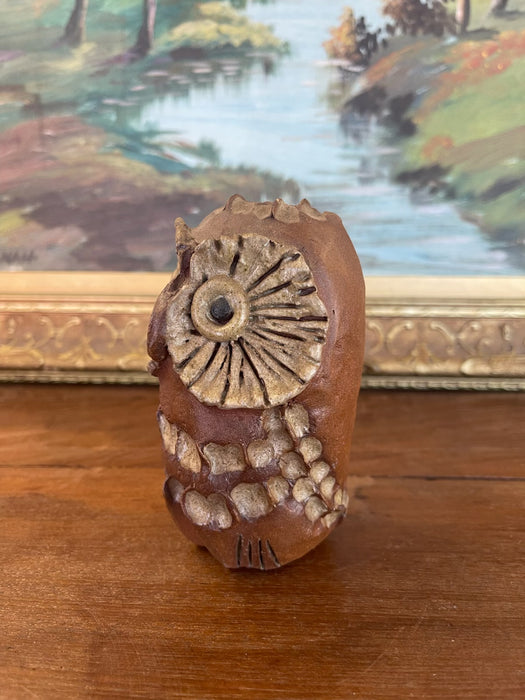 Mid-Century Handcrafted Studio Pottery Owl Sculpture with Textured Glaze