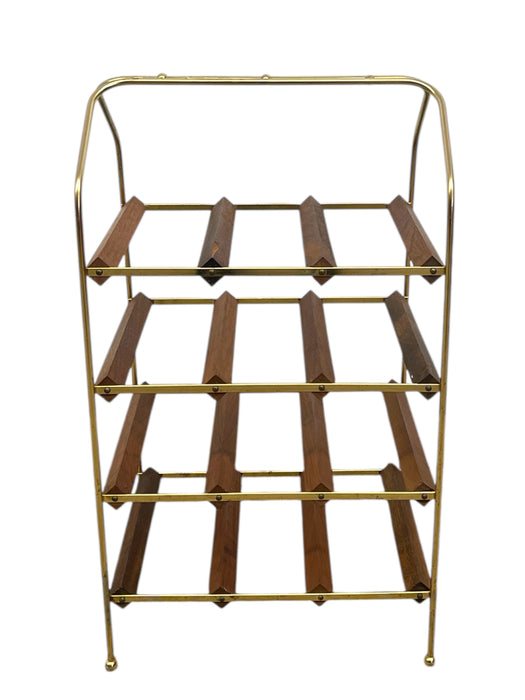 Mid-Century Modern Brass Toned and Possibly Teak Wine Rack