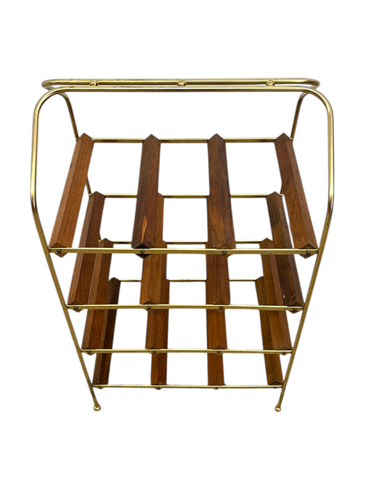 Mid-Century Modern Brass Toned and Possibly Teak Wine Rack