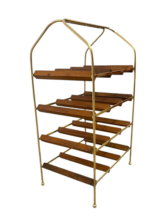 Mid-Century Modern Brass Toned and Possibly Teak Wine Rack