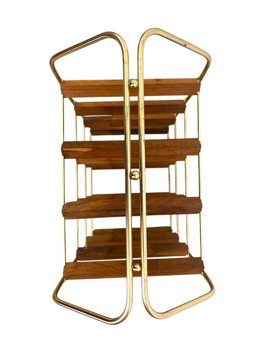 Mid-Century Modern Brass Toned and Possibly Teak Wine Rack