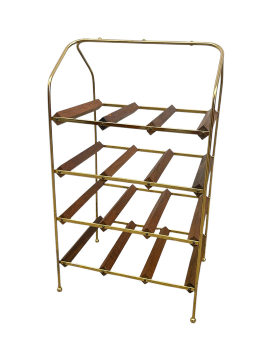 Mid-Century Modern Brass Toned and Possibly Teak Wine Rack