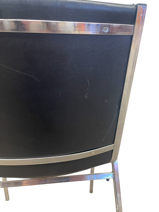 Mid-Century Modern Chrome and Faux Leather Armchair with Wood Armrests, 1970s