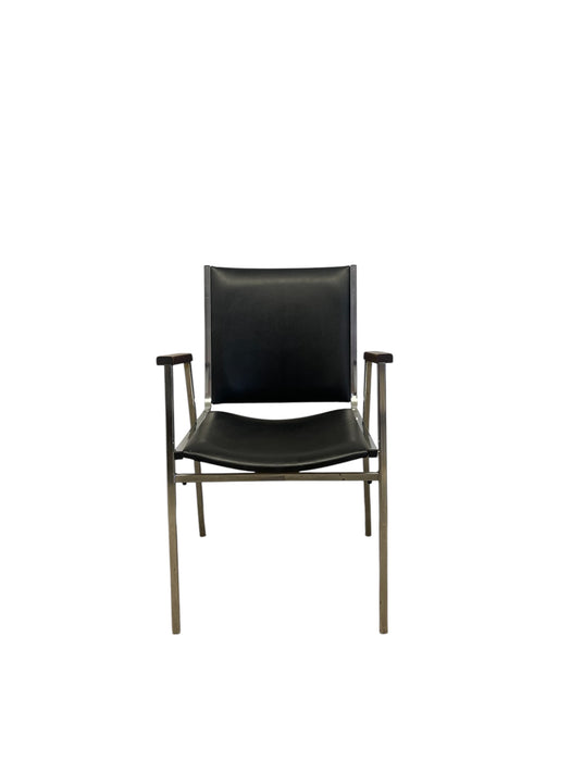 Mid-Century Modern Chrome and Faux Leather Armchair with Wood Armrests, 1970s