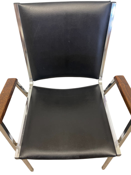 Mid-Century Modern Chrome and Faux Leather Armchair with Wood Armrests, 1970s