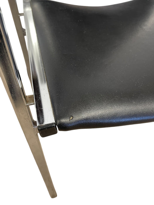 Mid-Century Modern Chrome and Faux Leather Armchair with Wood Armrests, 1970s