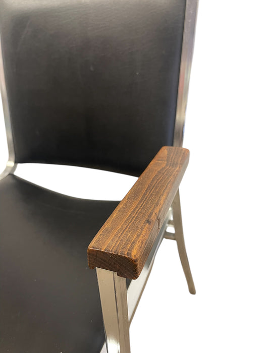 Mid-Century Modern Chrome and Faux Leather Armchair with Wood Armrests, 1970s