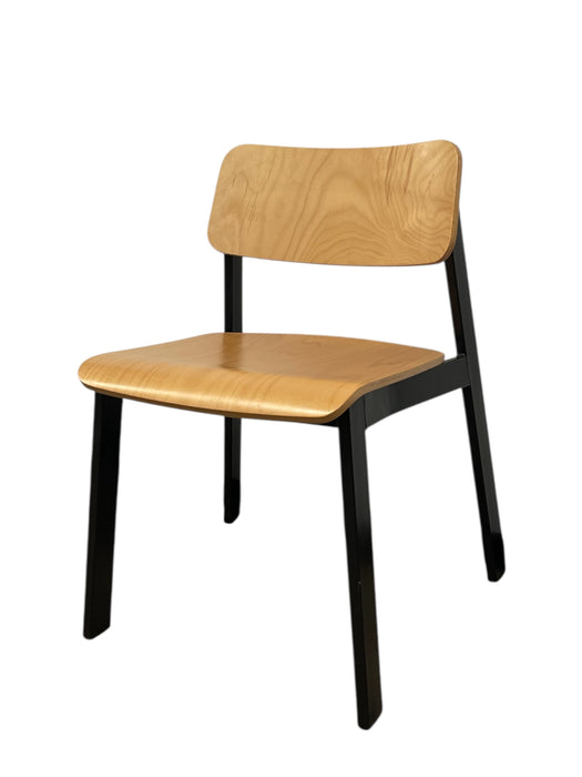 Mid-Century Modern Industrial Plywood and Black Metal Stacking Chair
