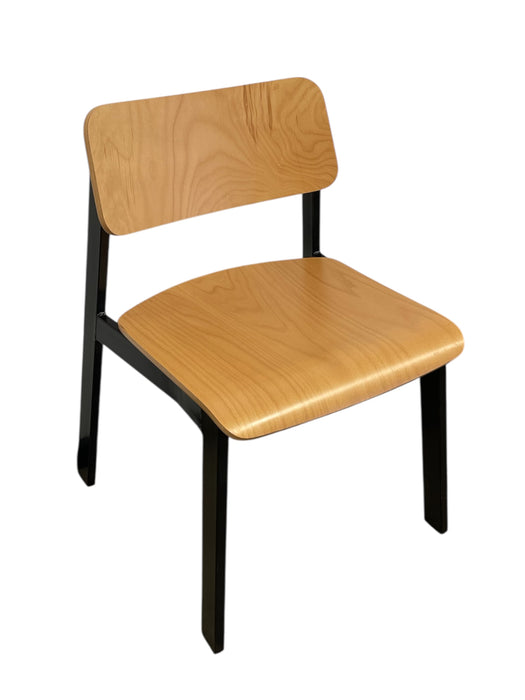 Mid-Century Modern Industrial Plywood and Black Metal Stacking Chair