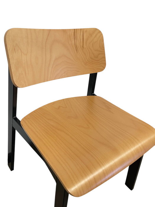 Mid-Century Modern Industrial Plywood and Black Metal Stacking Chair