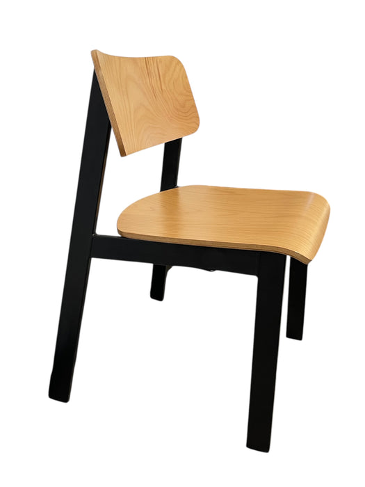 Mid-Century Modern Industrial Plywood and Black Metal Stacking Chair