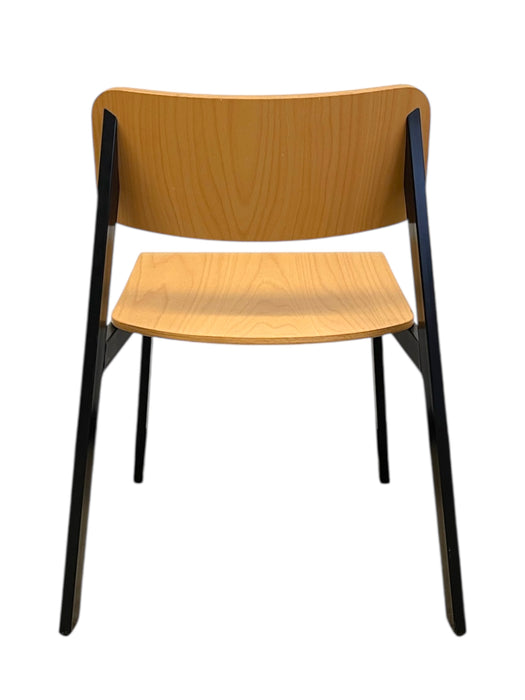 Mid-Century Modern Industrial Plywood and Black Metal Stacking Chair