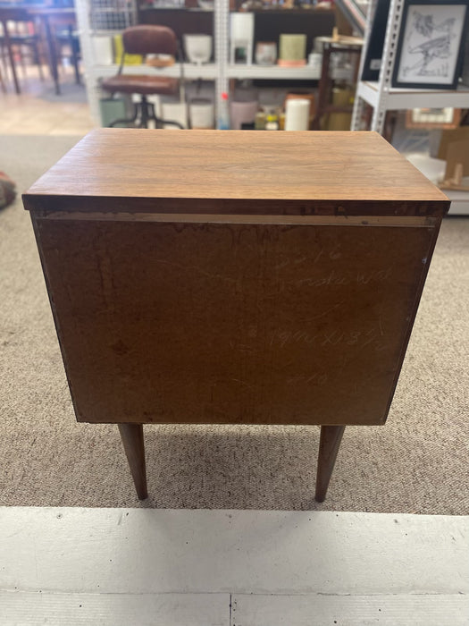 Mid-Century Modern Possibly Walnut Nightstand with Curved Drawer Front, Open Shelf, and Tapered Legs