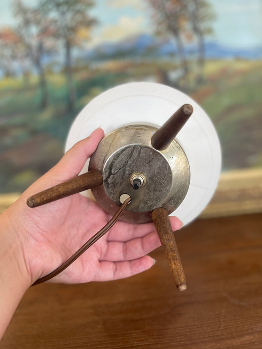 Mid-Century Modern Space-Age White Ribbed Lantern Table Lamp on Wood Tripod Base, Possibly 1960s Scandinavian Design