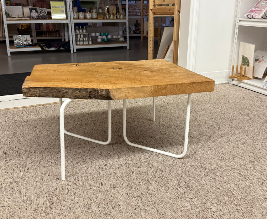 Mid Century Modern Style Coffee Table or Accent Table with Live Edge Solid Wood Top and Hairpin legs