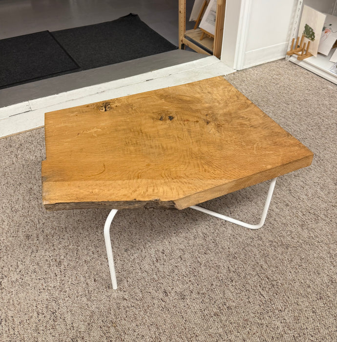 Mid Century Modern Style Coffee Table or Accent Table with Live Edge Solid Wood Top and Hairpin legs