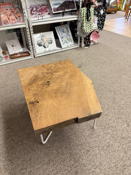 Mid Century Modern Style Coffee Table or Accent Table with Live Edge Solid Wood Top and Hairpin legs