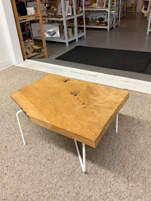 Mid Century Modern Style Coffee Table or Accent Table with Live Edge Solid Wood Top and Hairpin legs