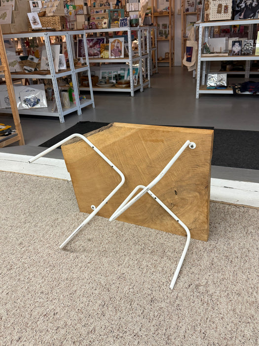 Mid Century Modern Style Coffee Table or Accent Table with Live Edge Solid Wood Top and Hairpin legs