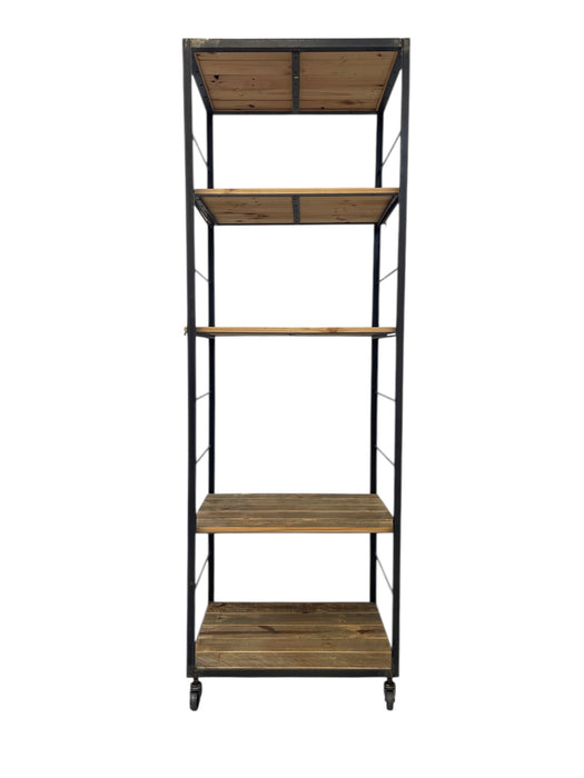 Modern Industrial Tall Bookshelf - Black Metal & Wood Display Shelving Unit