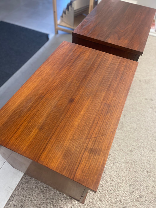 Pair of Mid-Century Modern Walnut Nightstands with Sculpted Fronts and Rosewood Inlaid Detail