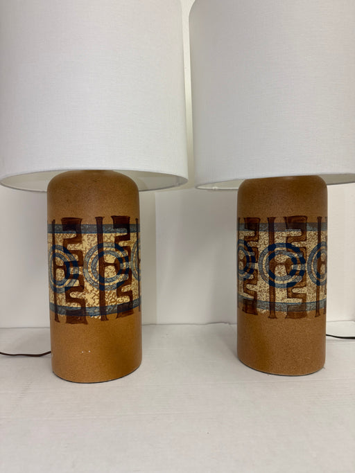 Pair of Vintage Ceramic Lamps by Elspeth Cohen for Lapid Pottery Mid Century Modern Studio Pottery Style - Hand Painted